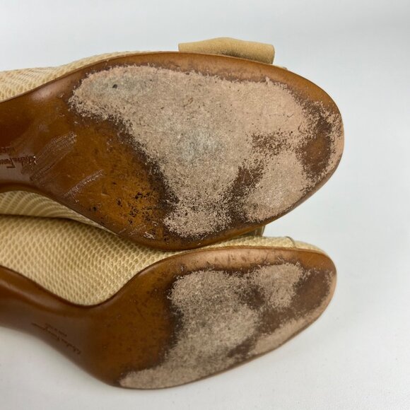 Salvatore Ferragamo Womens Tan Snake Embossed Leather Pumps Suede Bow size 9.5 - Picture 13 of 16